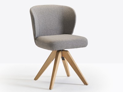 Silla de comedor giratoria Neo GM con base de madera y asiento tapizado de Doos - 1