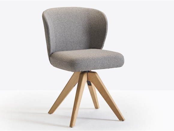 Silla de comedor giratoria Neo GM con base de madera y asiento tapizado de Doos - 1