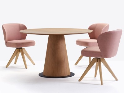 Silla de comedor giratoria Neo GM con base de madera y asiento tapizado de Doos - 2