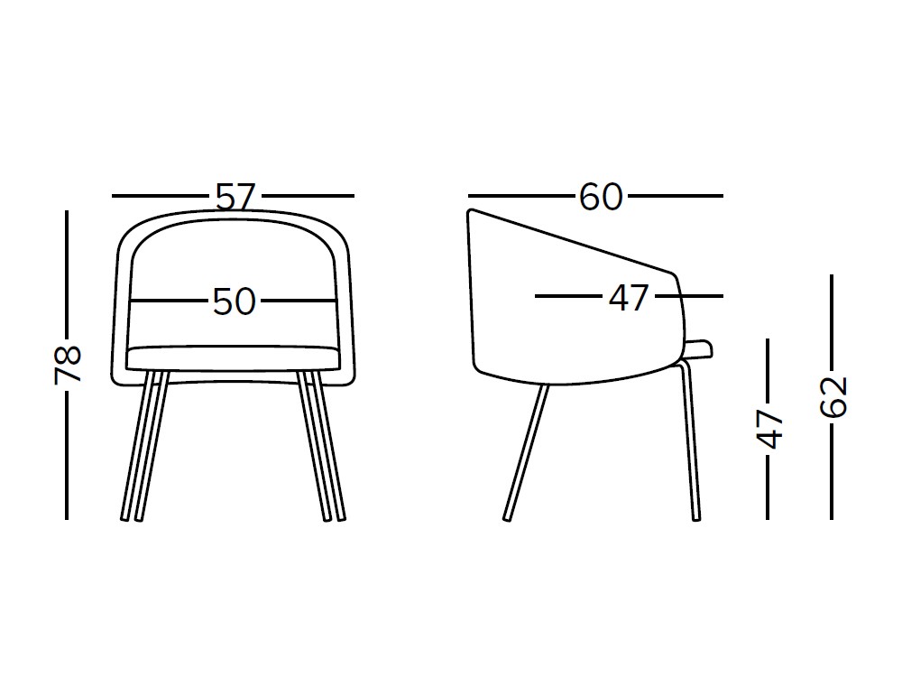 Silla Blur PH de asiento tapizado y patas de metal negro de Doos - 4