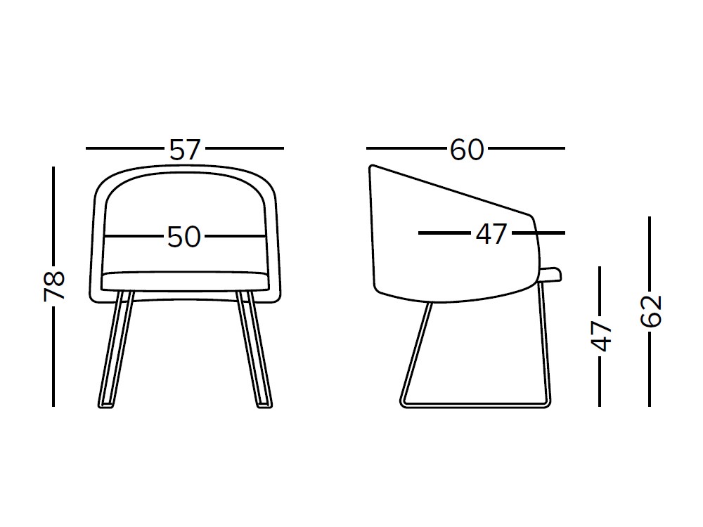 Silla Blur PP con asiento tapizado y base tipo trineo de metal negro de Doos - 3