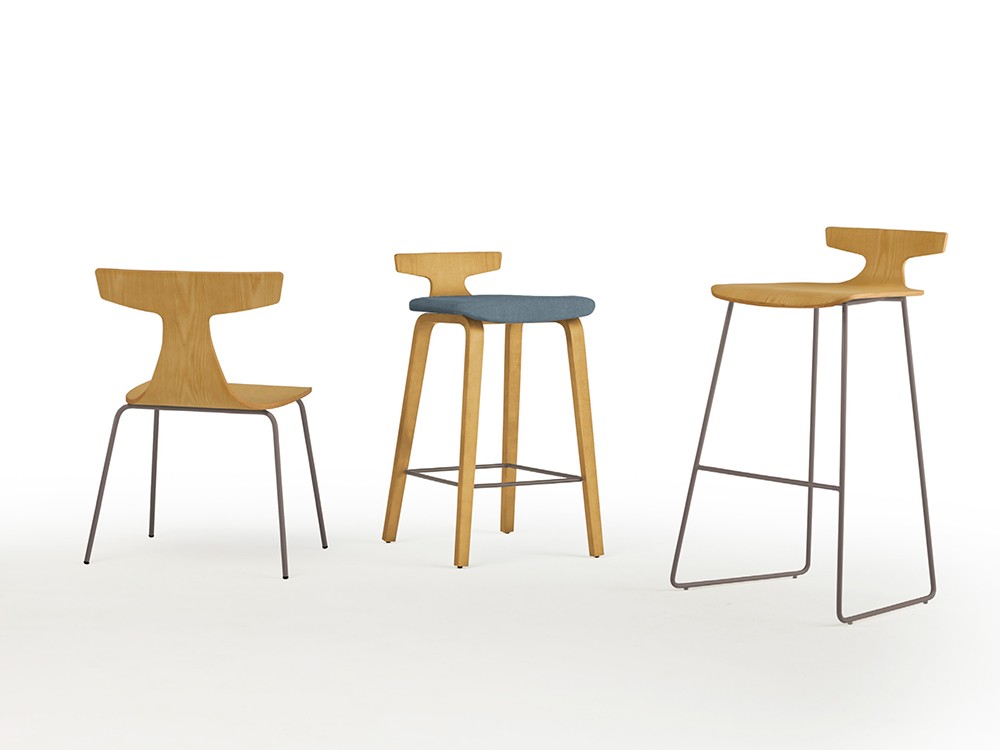 Taburete alto Karen con asiento de fresno y patas de metal epoxy de Doos - 4