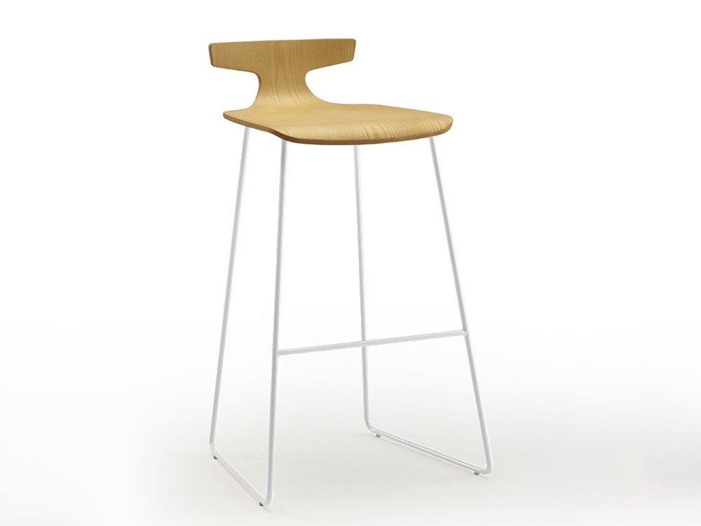 Taburete alto Karen con asiento de fresno y patas de metal epoxy de Doos - 2