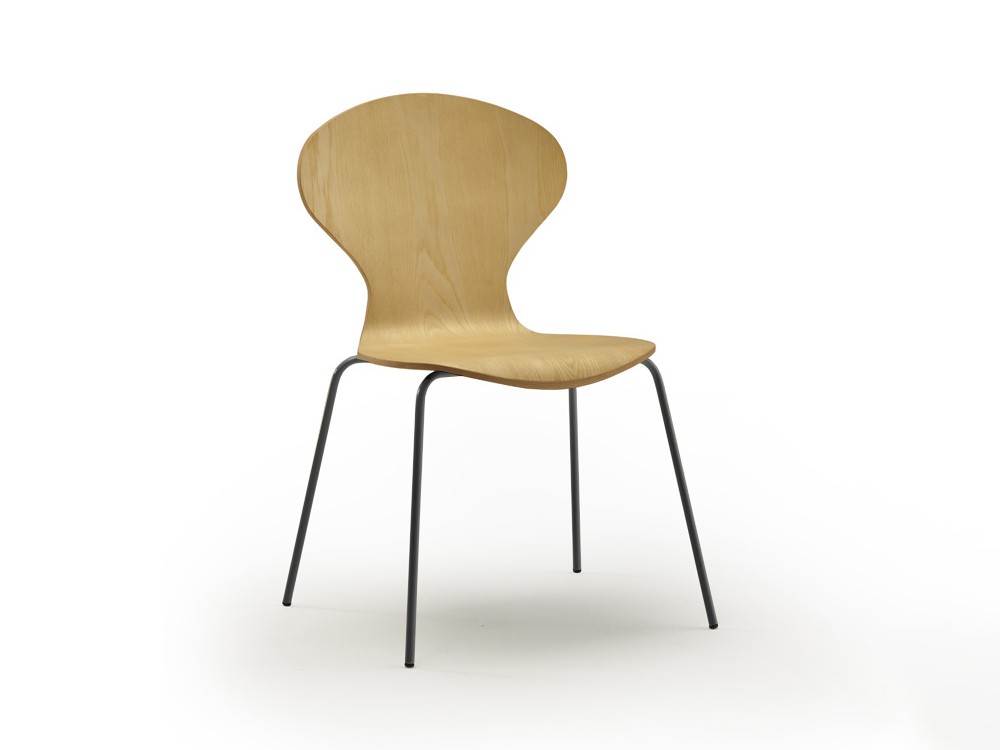 Silla de comedor Dalia PH con asiento en contrachapado de fresno y patas de metal epoxy de Doos  - 1