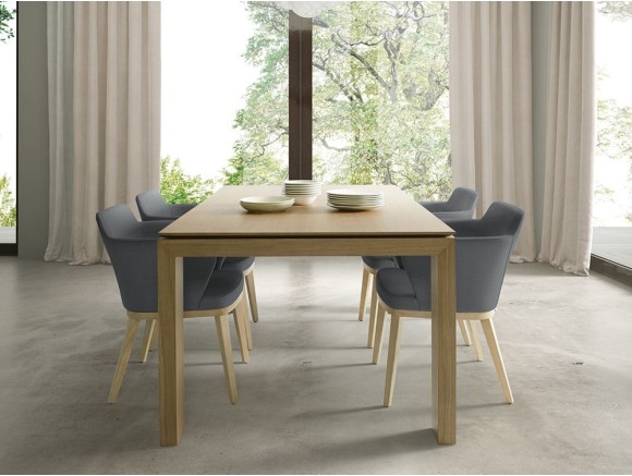 Mesa de comedor fija Global en chapa roble o nogal de Doos - 1