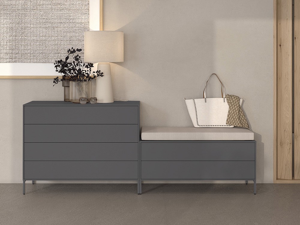 Cómoda Natur Tempo 02 en acabado laminado con patas en metal y colchoneta tapizada de Tegar Mobel - 3