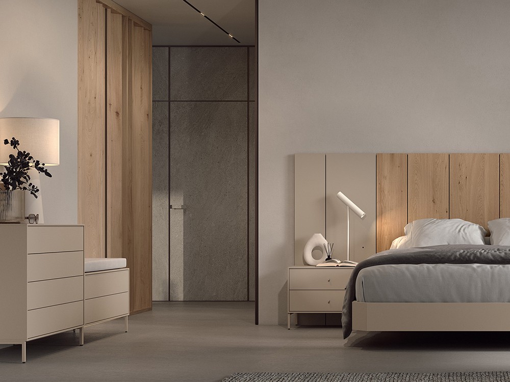 Cómoda Natur Tempo 02 en acabado laminado con patas en metal y colchoneta tapizada de Tegar Mobel - 2