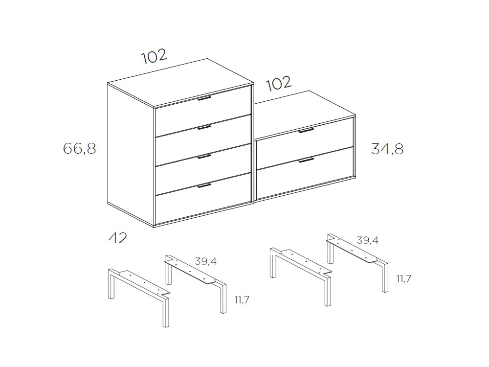 Cómoda Natur Tempo 02 en acabado laminado con patas en metal y colchoneta tapizada de Tegar Mobel - 11