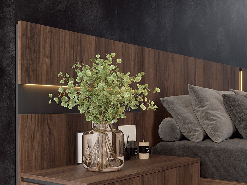 Dormitorio Roma Tempo 03 con cabecero corrido con luz led, bañera y dos mesitas de noche Tegar Mobel - 2