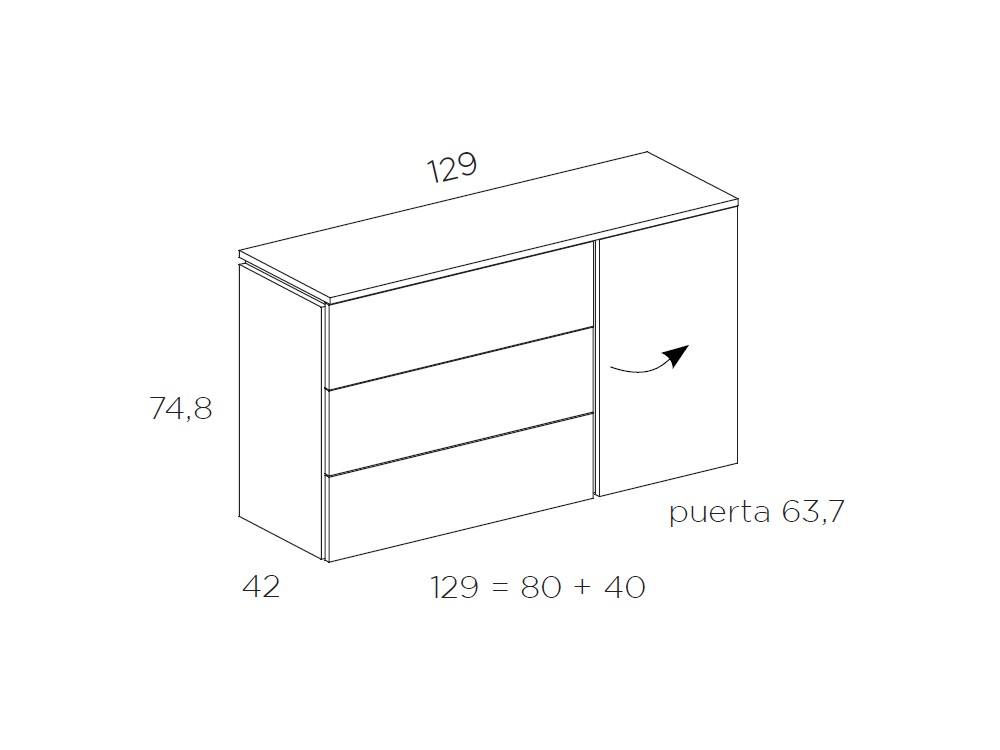 Cómoda Muss Tempo 03 con tres cajones y una puerta de Tegar Mobel - 3