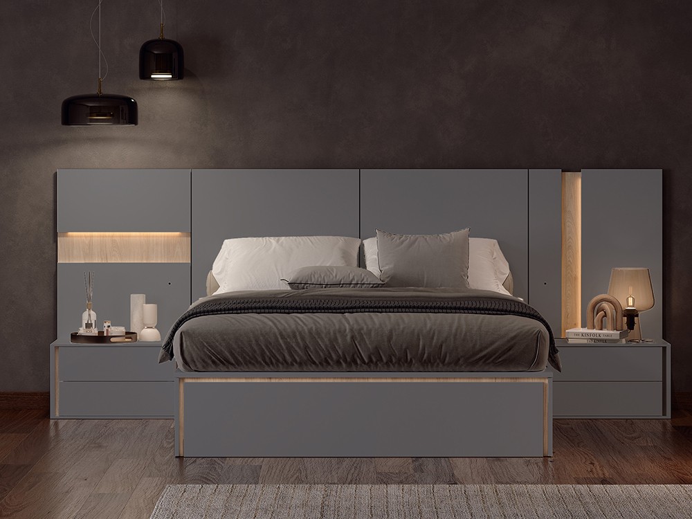 Dormitorio con bañera con arcón y cajones Roma Tempo 04 con mesitas de noche y cabecero corrido de Tegar Mobel - 3