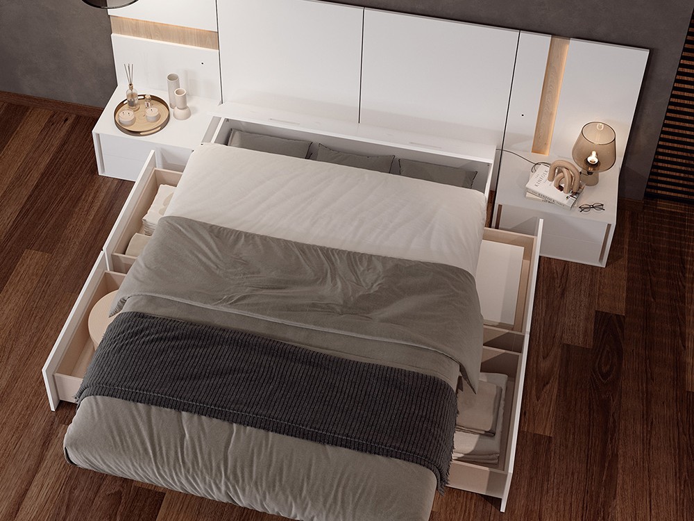 Dormitorio con bañera con arcón y cajones Roma Tempo 04 con mesitas de noche y cabecero corrido de Tegar Mobel - 2