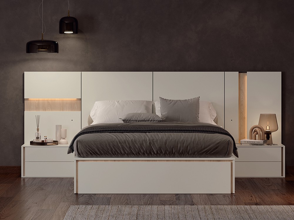 Dormitorio con bañera con arcón y cajones Roma Tempo 04 con mesitas de noche y cabecero corrido de Tegar Mobel - 4