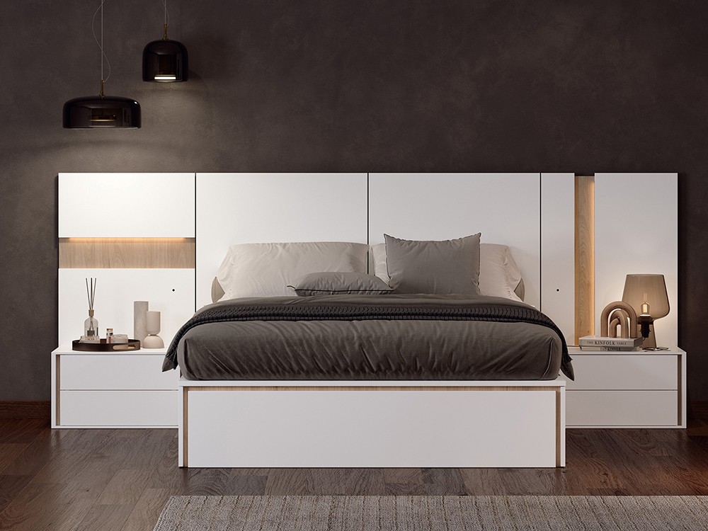 Dormitorio con bañera con arcón y cajones Roma Tempo 04 con mesitas de noche y cabecero corrido de Tegar Mobel - 1