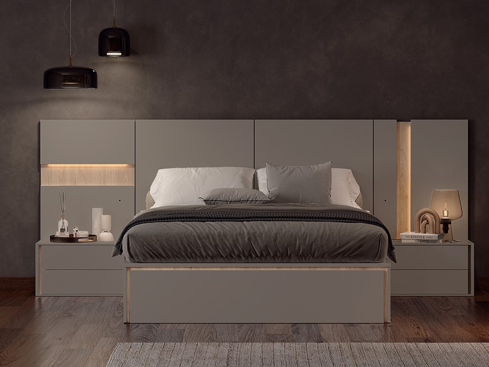 Dormitorio con bañera con arcón y cajones Roma Tempo 04 con mesitas de noche y cabecero corrido de Tegar Mobel - 5