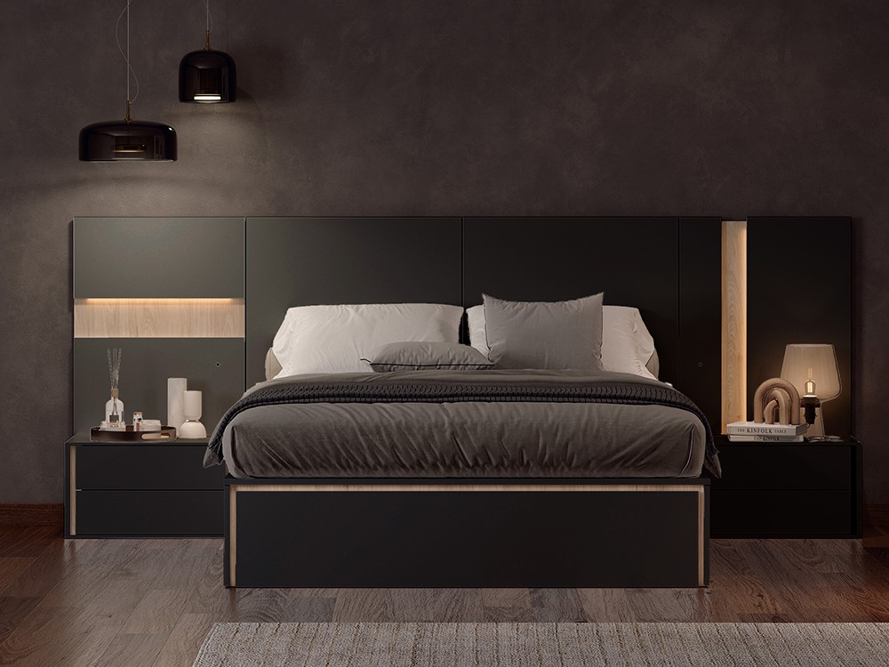 Dormitorio con bañera con arcón y cajones Roma Tempo 04 con mesitas de noche y cabecero corrido de Tegar Mobel - 6