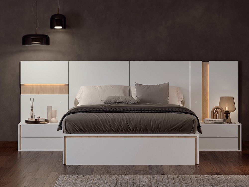 Dormitorio con bañera con arcón y cajones Roma Tempo 04 con mesitas de noche y cabecero corrido de Tegar Mobel - 7