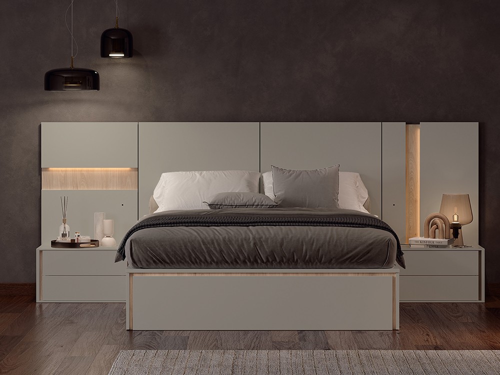 Dormitorio con bañera con arcón y cajones Roma Tempo 04 con mesitas de noche y cabecero corrido de Tegar Mobel - 8