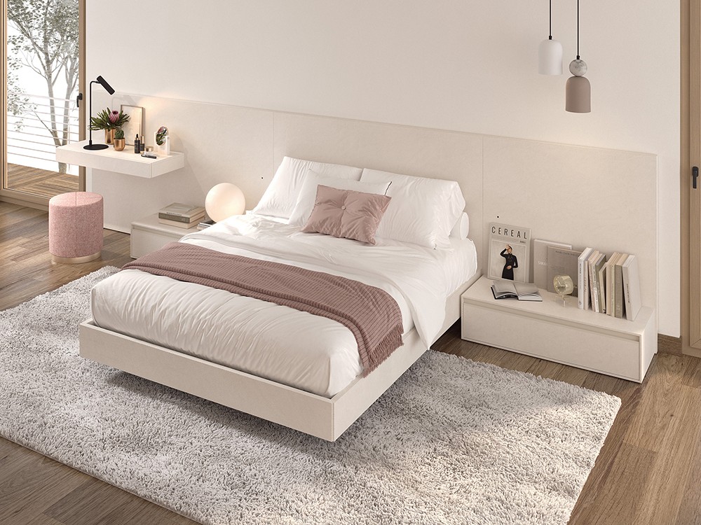 Dormitorio Berlín Tempo 04 con cabecero corrido con tocados, dos mesitas de noche y bañera de Tegar Mobel - 1