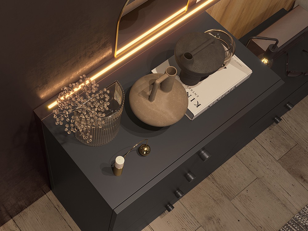 Dormitorio Berlín Tempo 06 con cabecero corrido, dos mesitas de noche, sifonier y bañera de Tegar Mobel - 2