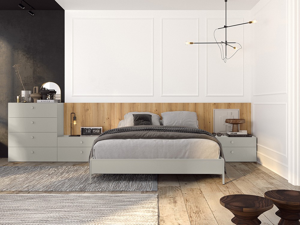 Dormitorio Berlín Tempo 06 con cabecero corrido, dos mesitas de noche, sifonier y bañera de Tegar Mobel - 8