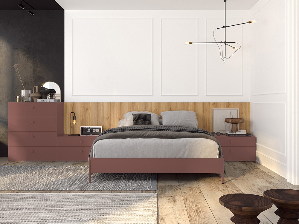 Dormitorio Berlín Tempo 06 con cabecero corrido, dos mesitas de noche, sifonier y bañera de Tegar Mobel - 10