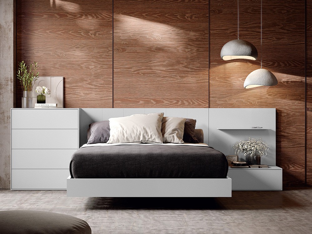 Dormitorio BCN Berlín Tempo 10 con cabecero corrido con estante, sifonier, mesita de noche y bañera de Tegar Mobel - 4