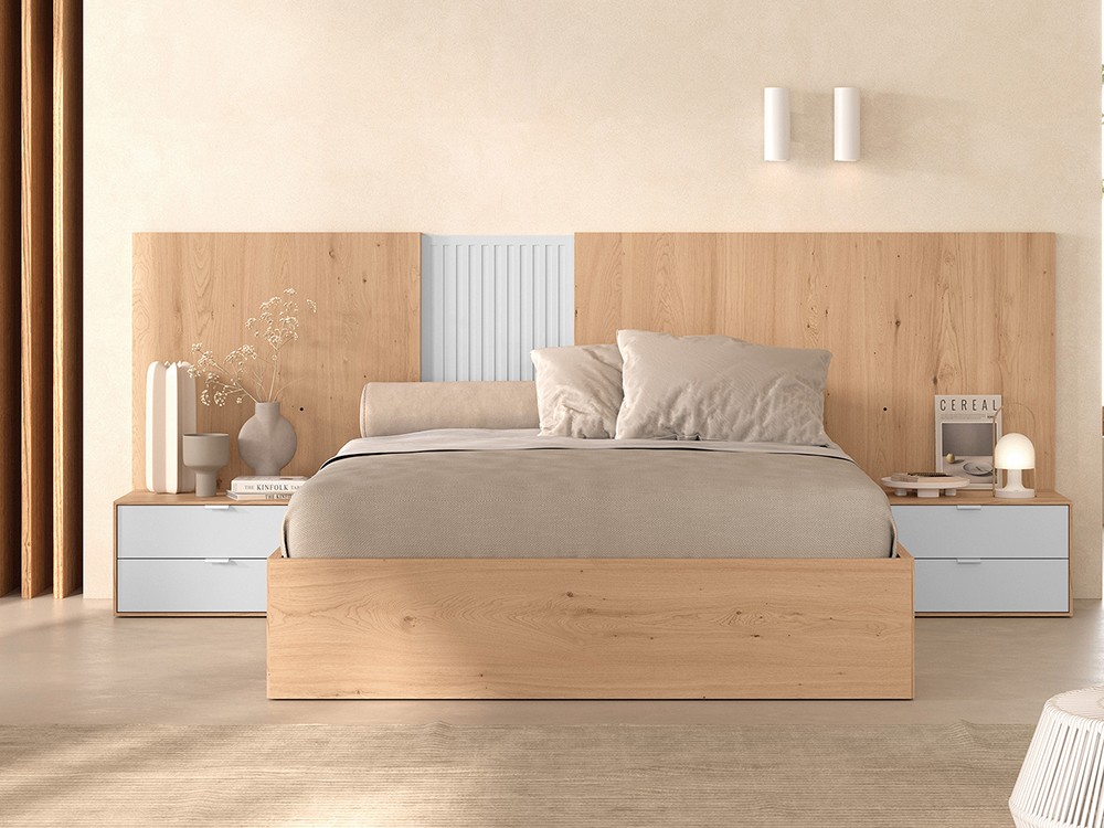 Dormitorio Palma Tempo 11 de cabecero corrido con luz led, dos mesitas de noche y arcón elevable Tegar Mobel - 4