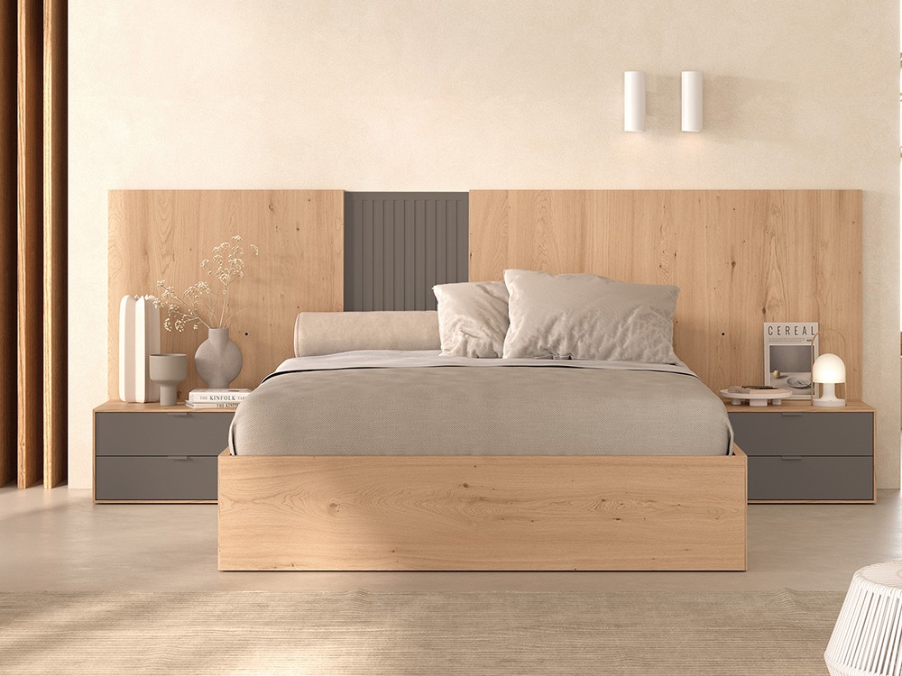 Dormitorio Palma Tempo 11 de cabecero corrido con luz led, dos mesitas de noche y arcón elevable Tegar Mobel - 5