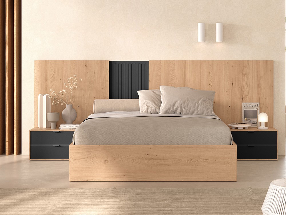 Dormitorio Palma Tempo 11 de cabecero corrido con luz led, dos mesitas de noche y arcón elevable Tegar Mobel - 6