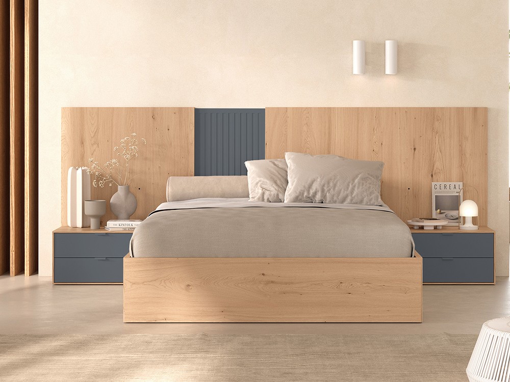 Dormitorio Palma Tempo 11 de cabecero corrido con luz led, dos mesitas de noche y arcón elevable Tegar Mobel - 8