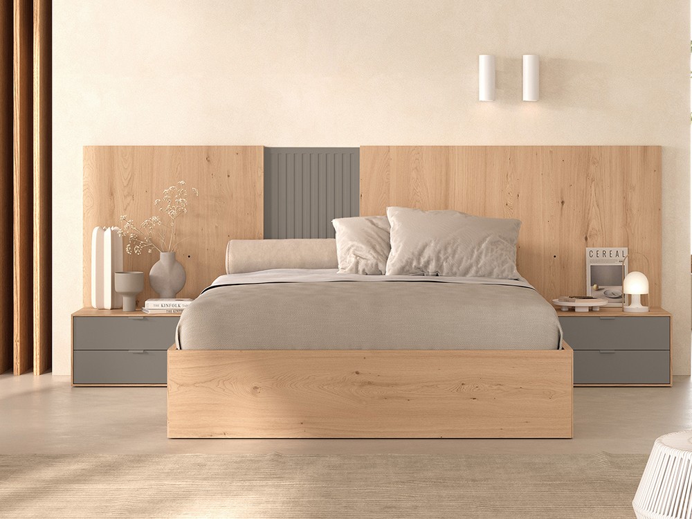 Dormitorio Palma Tempo 11 de cabecero corrido con luz led, dos mesitas de noche y arcón elevable Tegar Mobel - 9