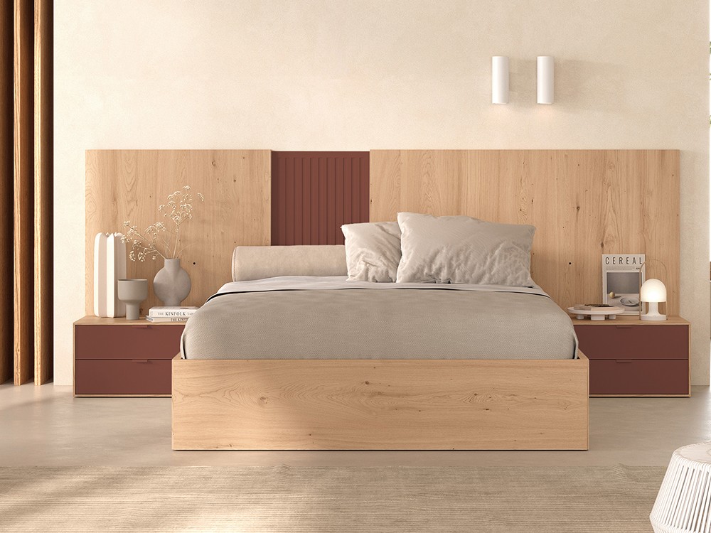 Dormitorio Palma Tempo 11 de cabecero corrido con luz led, dos mesitas de noche y arcón elevable Tegar Mobel - 10