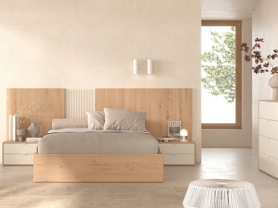 Dormitorio Palma Tempo 11 de cabecero corrido con luz led, dos mesitas de noche y arcón elevable Tegar Mobel - 15