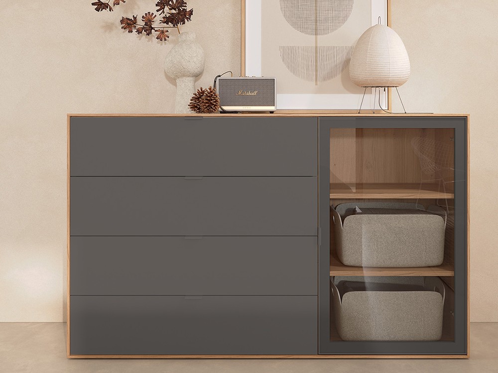 Sifonier Natur Tempo 11 con cuatro cajones y puerta vitrina Tegar Mobel - 2