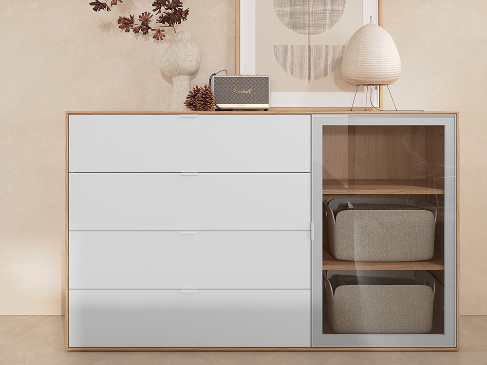 Sifonier Natur Tempo 11 con cuatro cajones y puerta vitrina Tegar Mobel - 3