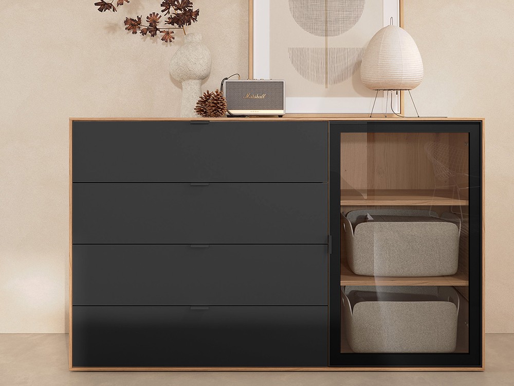 Sifonier Natur Tempo 11 con cuatro cajones y puerta vitrina Tegar Mobel - 5