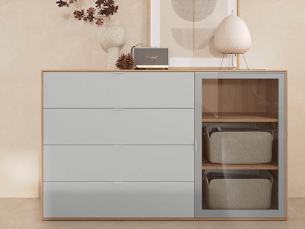 Sifonier Natur Tempo 11 con cuatro cajones y puerta vitrina Tegar Mobel - 6