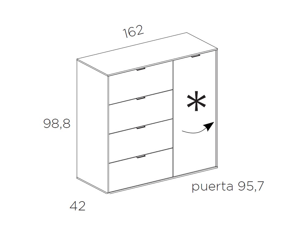 Sifonier Natur Tempo 11 con cuatro cajones y puerta vitrina Tegar Mobel - 10