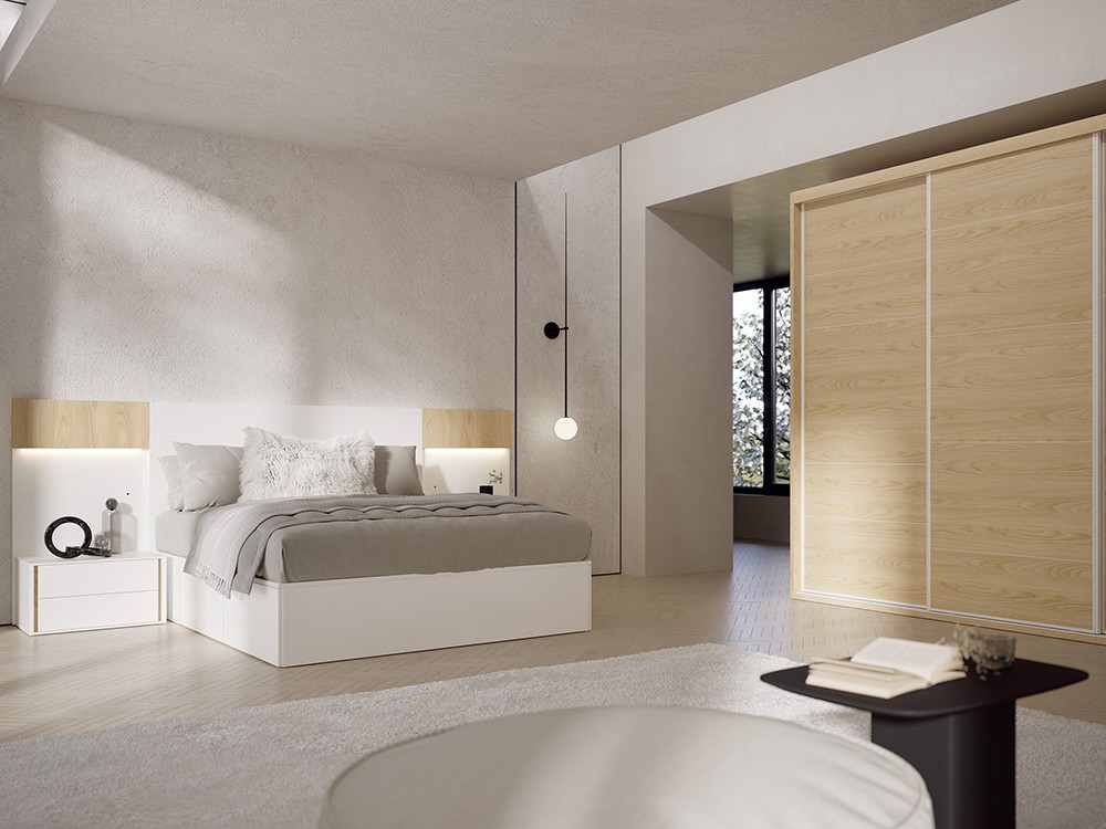 Dormitorio Level Berlín Tempo 12 con cabecero corrido con luz led, mesitas y bañera con cajones y arcón de Tegar Mobel - 8