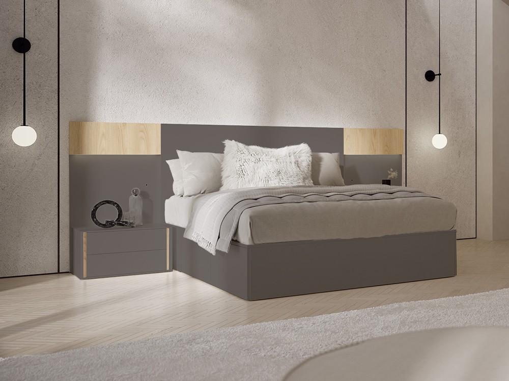 Dormitorio Level Berlín Tempo 12 con cabecero corrido con luz led, mesitas y bañera con cajones y arcón de Tegar Mobel - 3