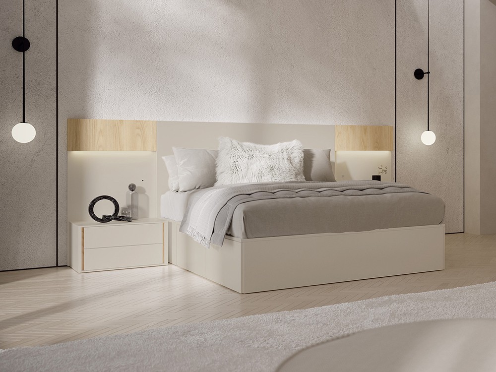 Dormitorio Level Berlín Tempo 12 con cabecero corrido con luz led, mesitas y bañera con cajones y arcón de Tegar Mobel - 2