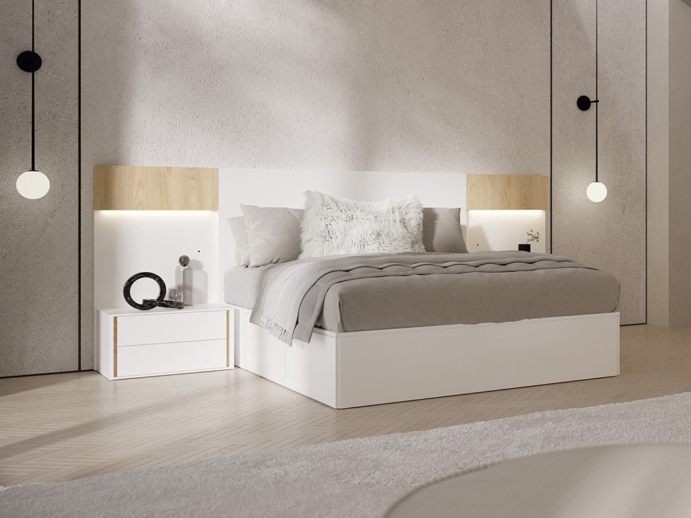 Dormitorio Level Berlín Tempo 12 con cabecero corrido con luz led, mesitas y bañera con cajones y arcón de Tegar Mobel - 1