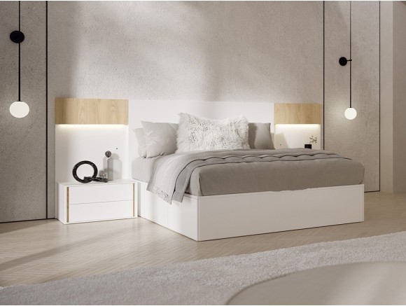 Dormitorio Level Berlín Tempo 12 con cabecero corrido con luz led, mesitas y bañera con cajones y arcón de Tegar Mobel - 1