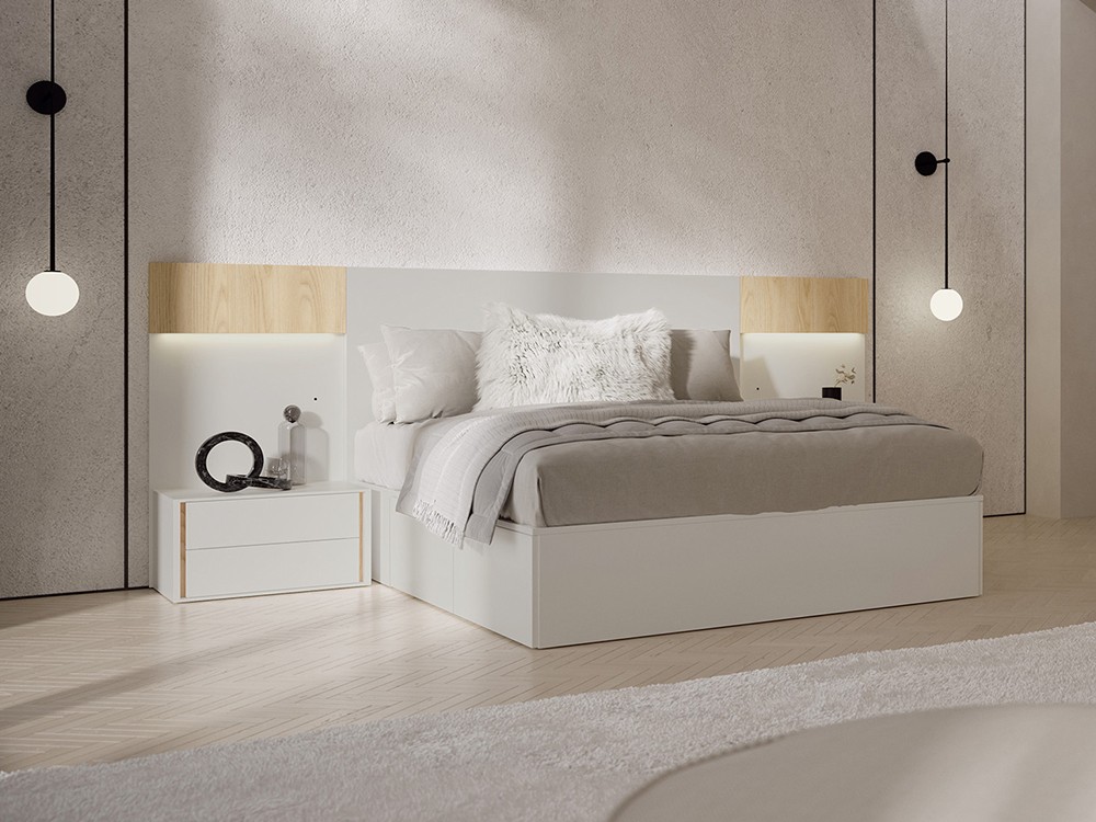Dormitorio Level Berlín Tempo 12 con cabecero corrido con luz led, mesitas y bañera con cajones y arcón de Tegar Mobel - 4