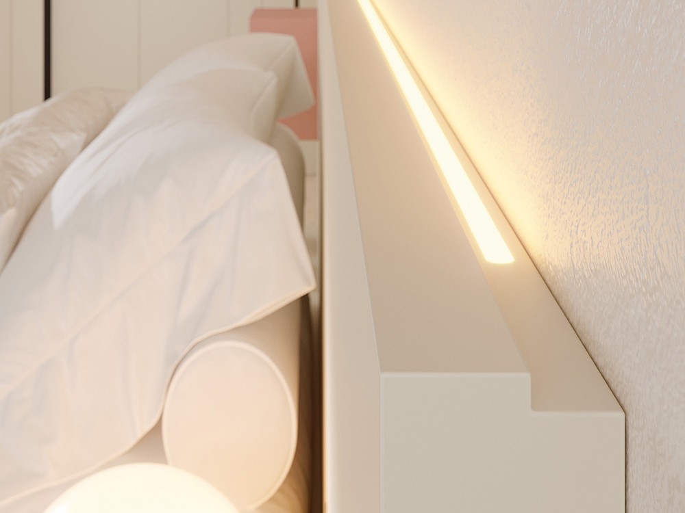 Dormitorio Ter Tempo 13 con cabecero corrido con luz led, mesitas de noche y bañera con patas diagones Tegar Mobel - 3