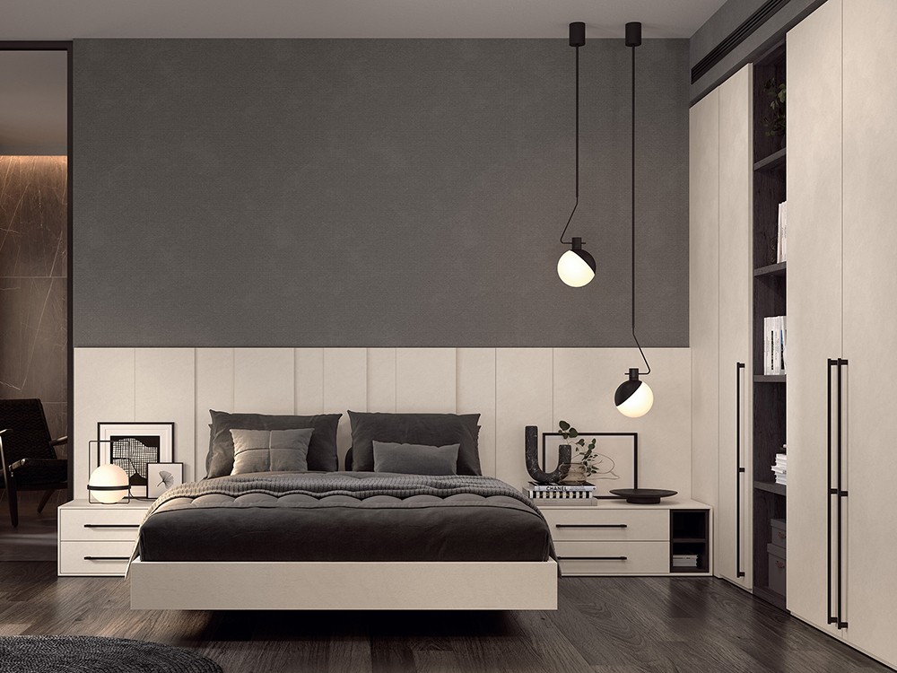 Dormitorio City Line Tempo 14 de cabecero corrido con dos mesitas de noche y bañera de Tegar Mobel - 1