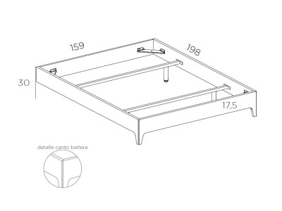 Dormitorio Liso Ribbon Tempo 17 con cabecero corrido con luz led, mesitas y bañera de Tegar Mobel - 5