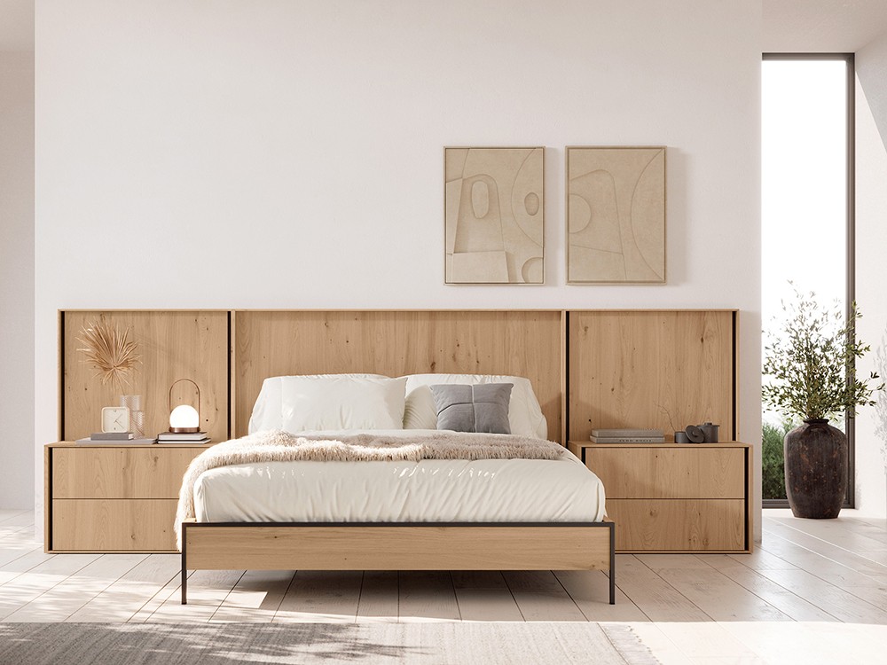 Dormitorio Persia Wood Tempo 19 con cabecero corrido con luz led, mesitas y bañera de Tegar Mobel - 1