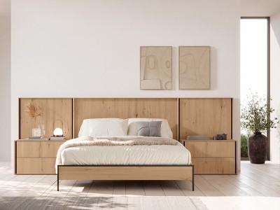 Dormitorio Persia Wood Tempo 19 con cabecero corrido con luz led, mesitas y bañera de Tegar Mobel - 1